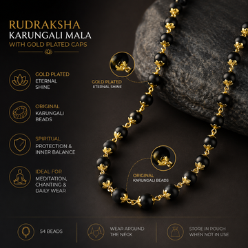 Gold Plated Eternal Karungali Mala - Natural Ebony Wood(54 beads, 8mm) - 5
