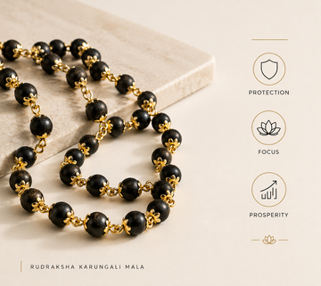 Gold Plated Eternal Karungali Mala - Natural Ebony Wood(54 beads, 8mm) - 2