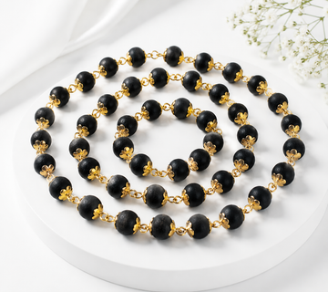 Gold Plated Eternal Karungali Mala - Natural Ebony Wood(54 beads, 8mm) - 3