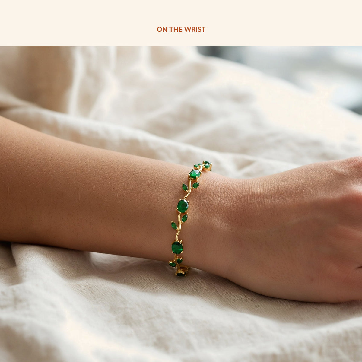 Green Tulip Bracelet, on the wrist