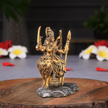 Gold-plated Durga Mata Idol (Size: 3.9 inches) - 2