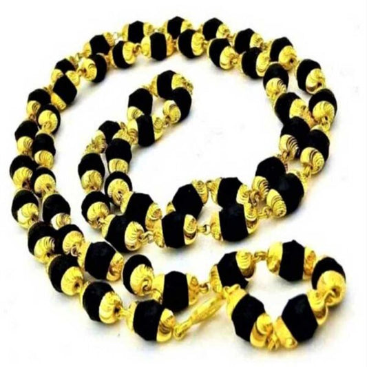 Tulsi Black Golden Cap Mala Jaap Mala for Pooja