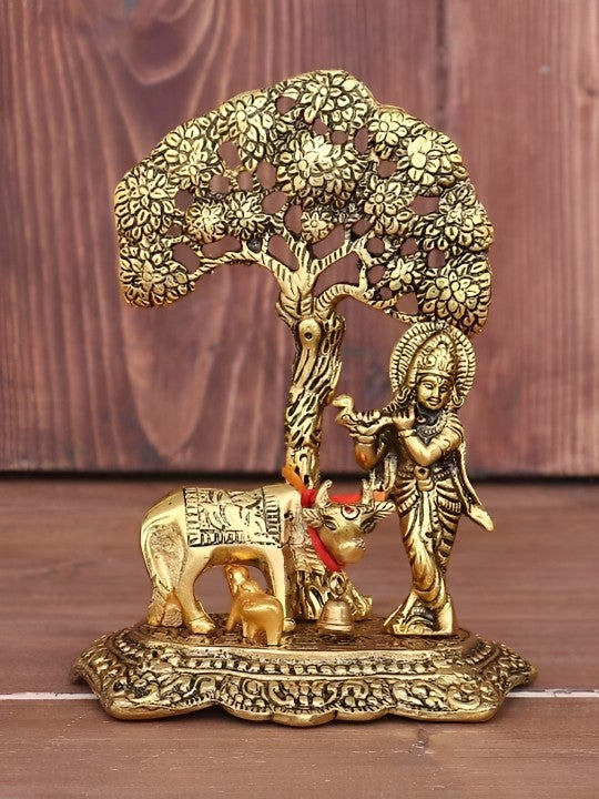 Krishna with Tree and Cow Idol (Approx 12 CM)