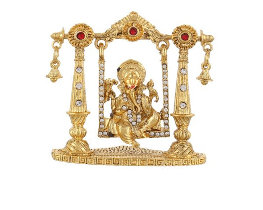 Ganesh Ji Golden Sitting Metal Idol