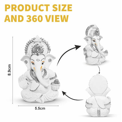 White Silver Ganesh Idol (Approx 8.9 CM)