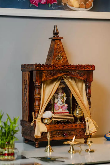 Handcrafted Wooden Temple for Home & Office - 2