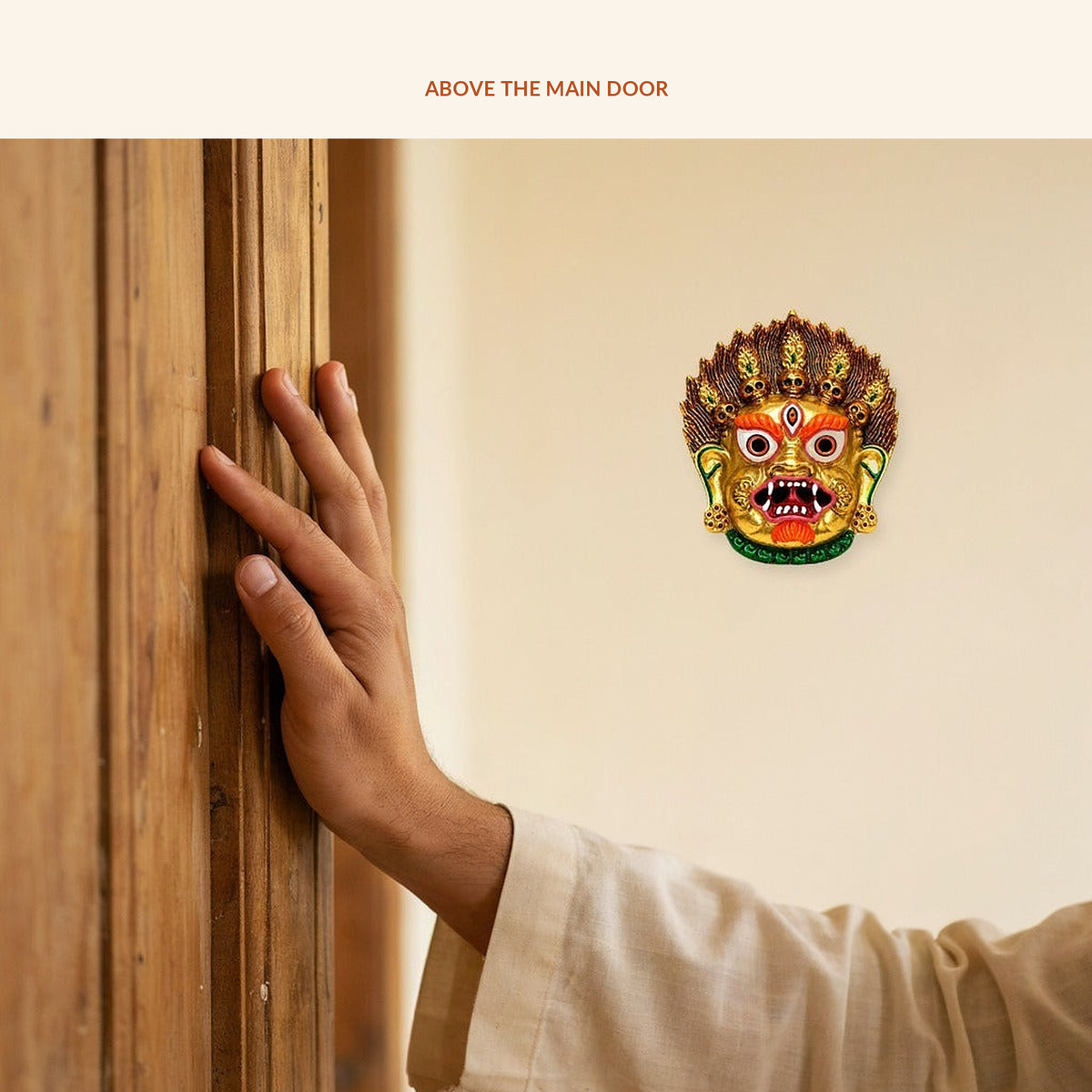 Kirtimukh Premium Wall Hanging (Golden Glow), in use