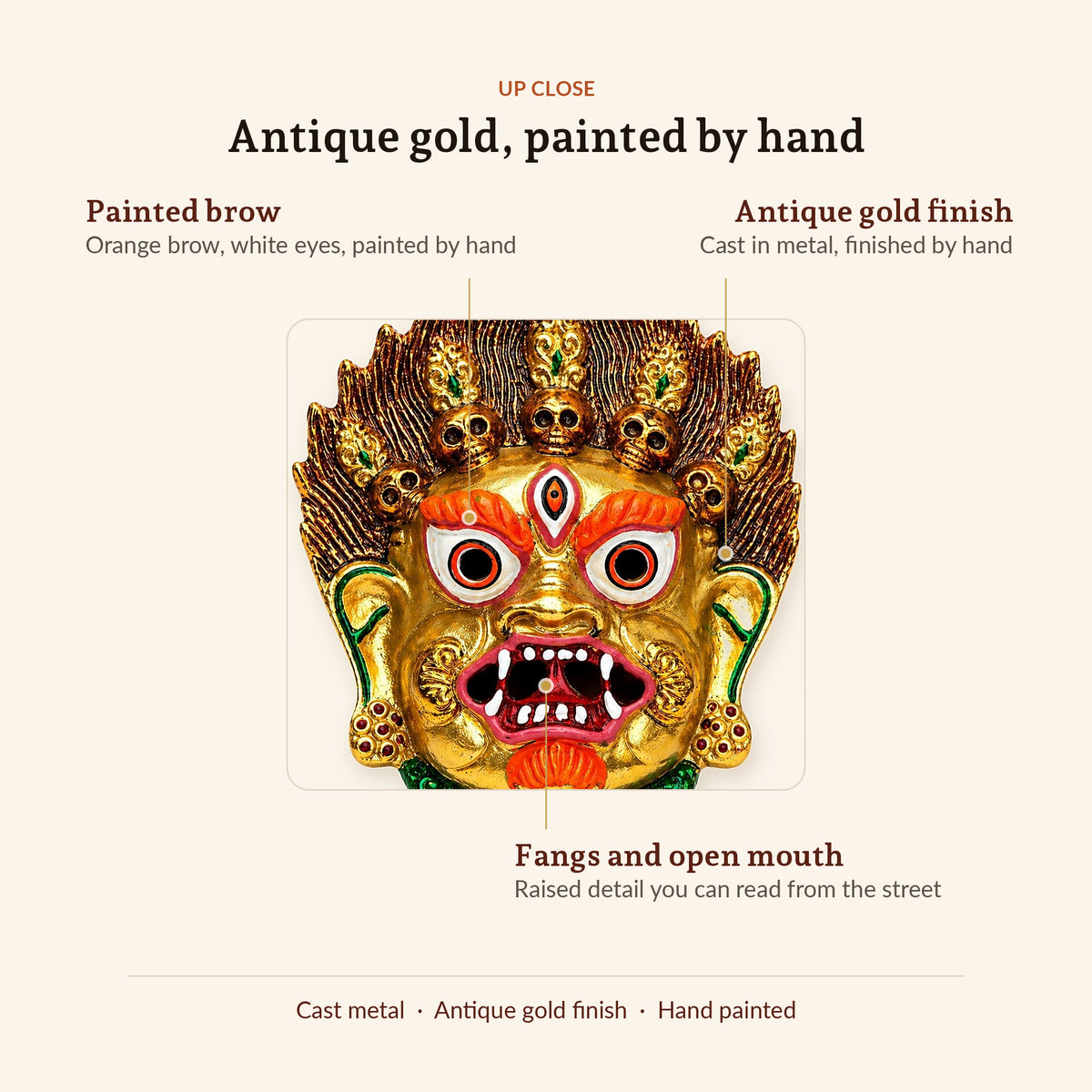 Kirtimukh Premium Wall Hanging (Golden Glow), up close
