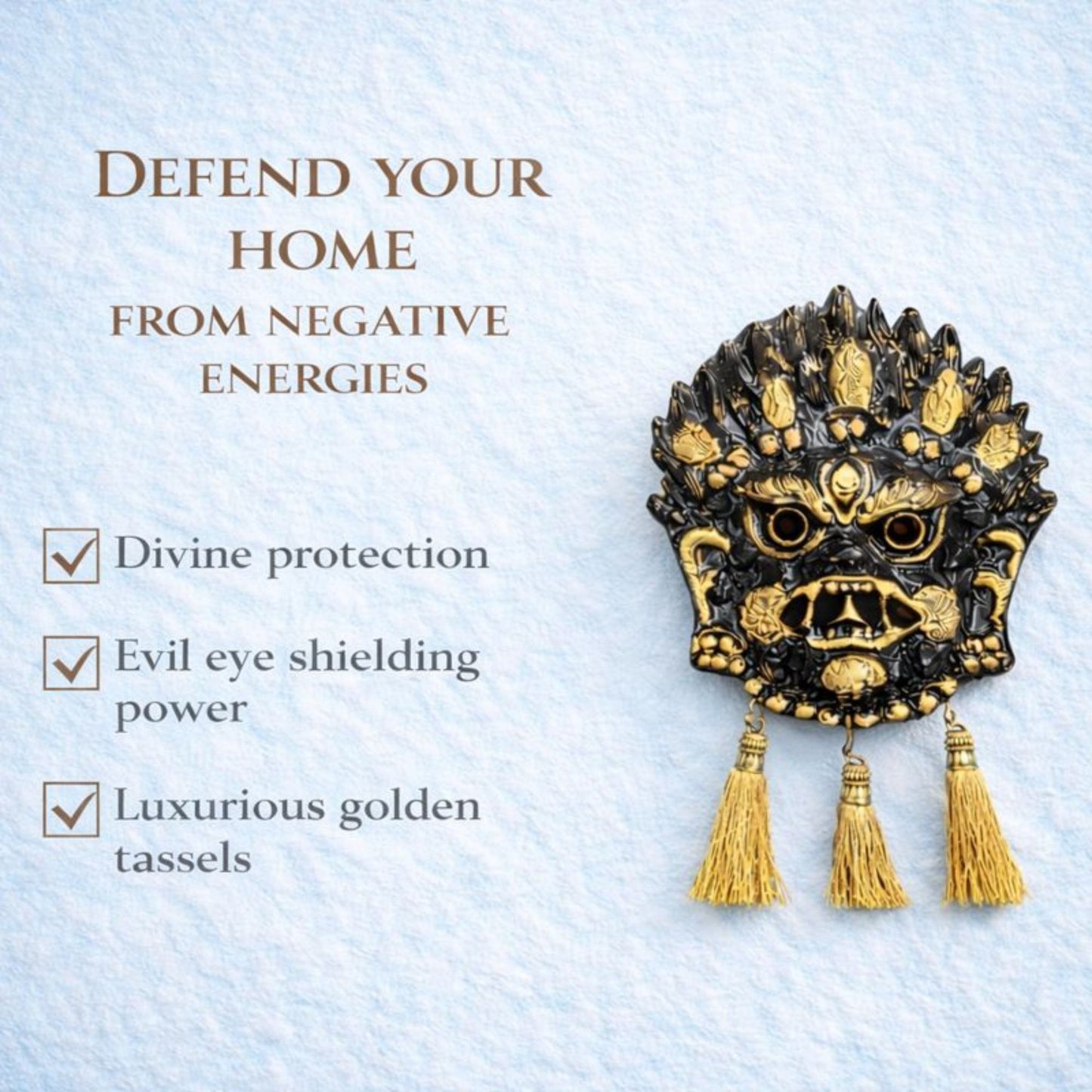 Powerful Kirtimukh Nazar Battu for Home | Black & Golden Wall Hanging with Tassels | Evil Eye Protection & Vastu Remedy