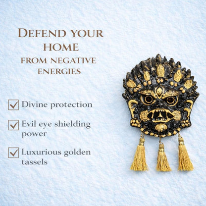 Powerful Kirtimukh Nazar Battu for Home | Black & Golden Wall Hanging with Tassels | Evil Eye Protection & Vastu Remedy