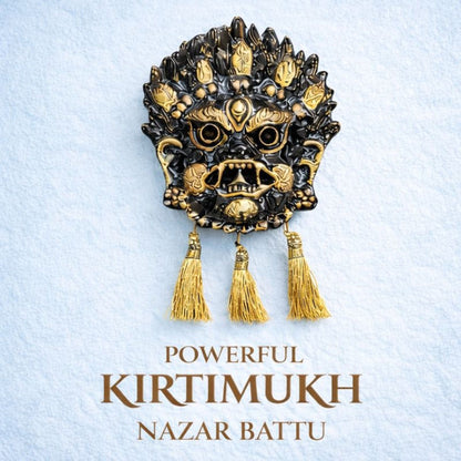 Powerful Kirtimukh Nazar Battu for Home | Black & Golden Wall Hanging with Tassels | Evil Eye Protection & Vastu Remedy
