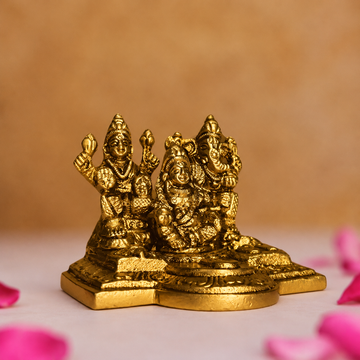 Lakshmi Ganesh Kuber Idol Set in Brass – Antique Finish - 1