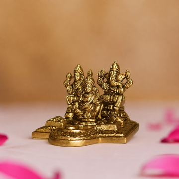 Lakshmi Ganesh Kuber Idol Set in Brass – Antique Finish - 2