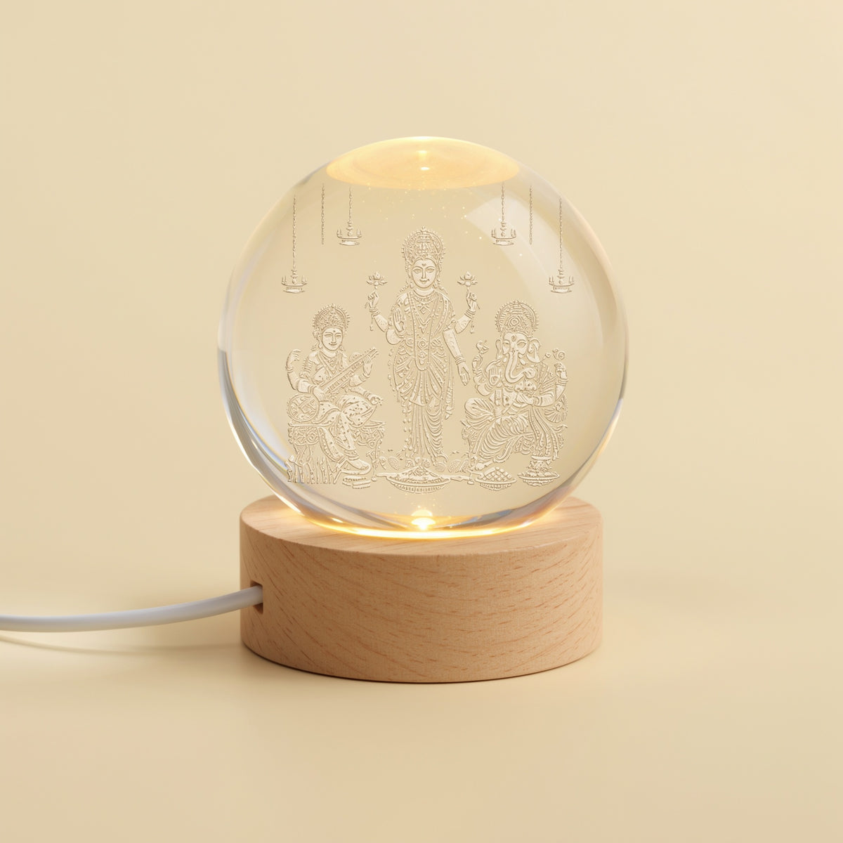 Lakshmi Saraswati Ganesh Ji 3D Crystal Ball Lamp