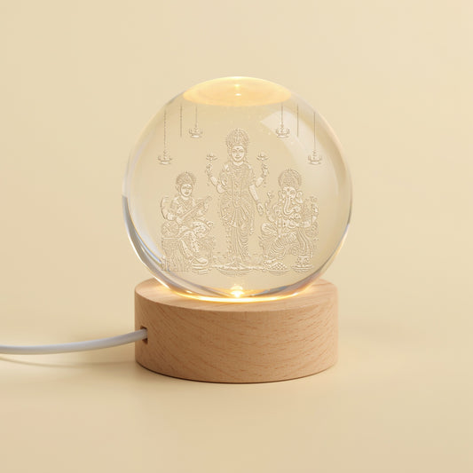 Lakshmi Saraswati Ganesh Ji 3D Crystal Ball Lamp