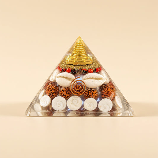 Lakshmi Yantra Pyramid: Cowrie and Rudraksha