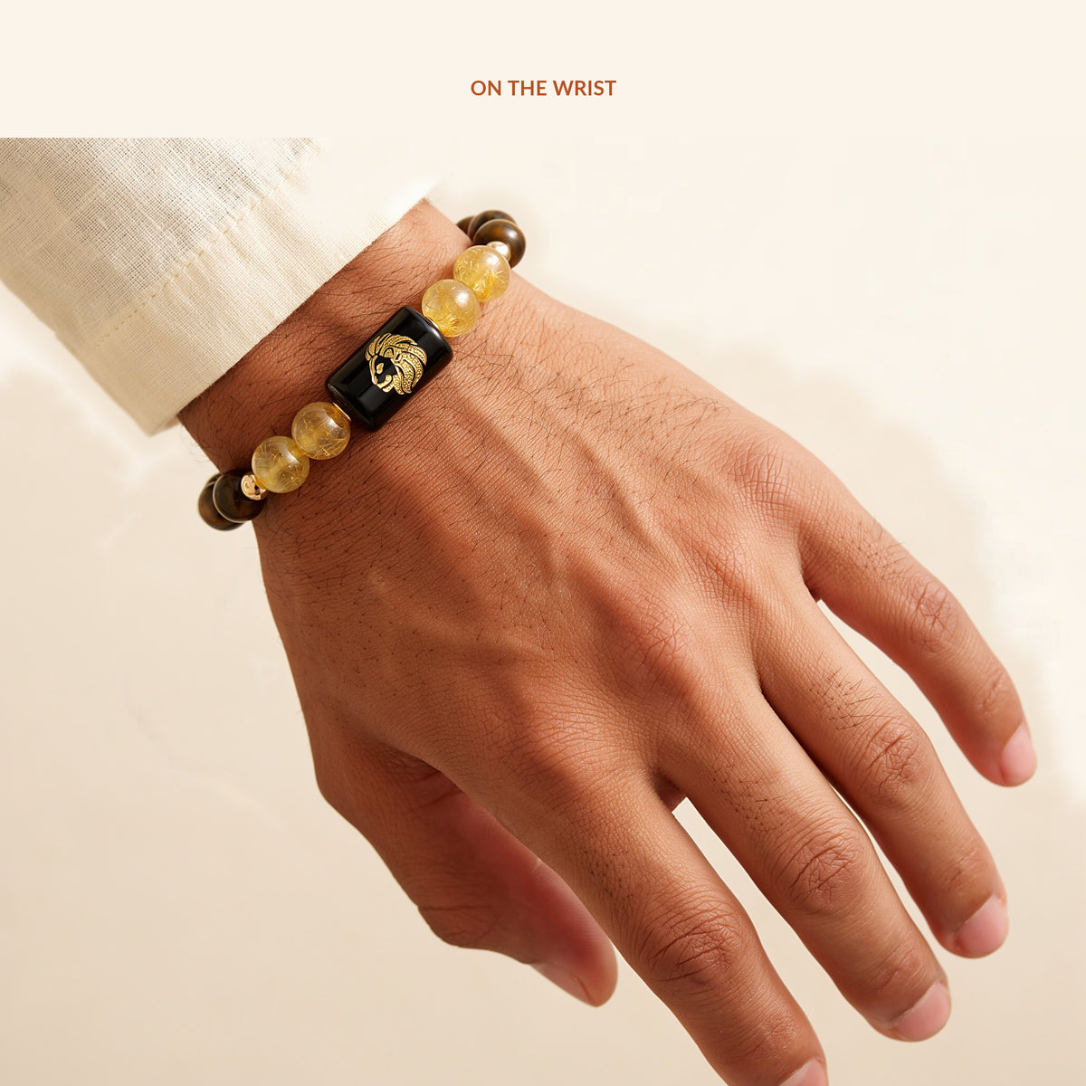 Leo Zodiac Tiger Eye & Citrine Bracelet, on the wrist