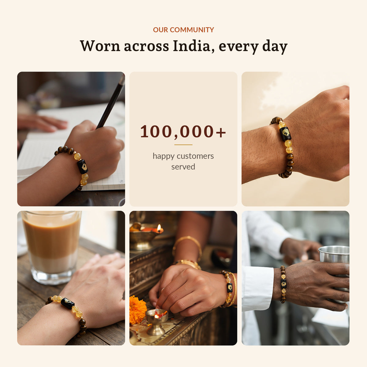 Leo Zodiac Tiger Eye & Citrine Bracelet, worn across India