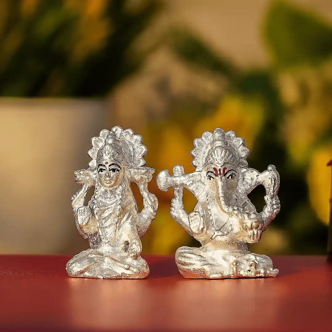 Silver Lakshmi Ganesh Idol Set – Prosperity | Wisdom | Auspicious Beginnings