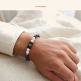 Libra Zodiac Lapis Lazuli & Howlite Bracelet, on the wrist