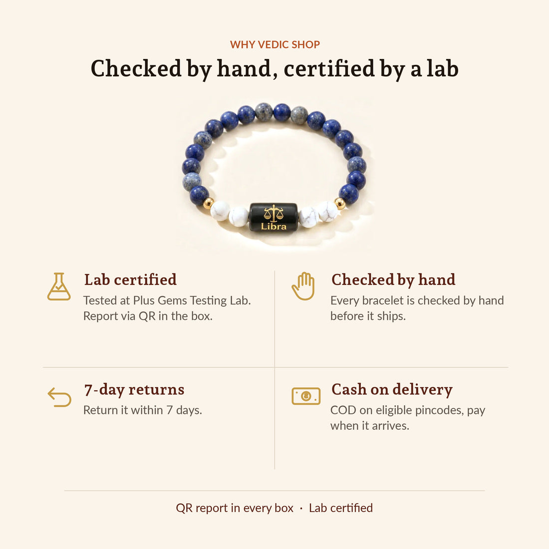 Libra Zodiac Lapis Lazuli & Howlite Bracelet, why Vedic Shop