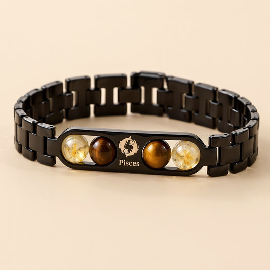 Pisces Zodiac Metal Bracelet with FREE Evil Eye Bracelet