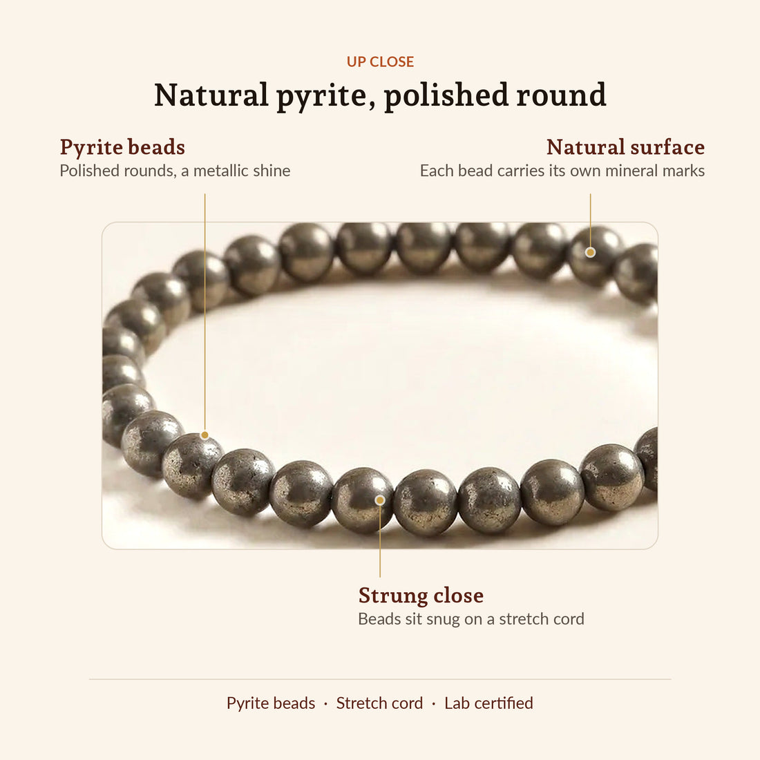 Money Magnet Pyrite Bracelet, up close
