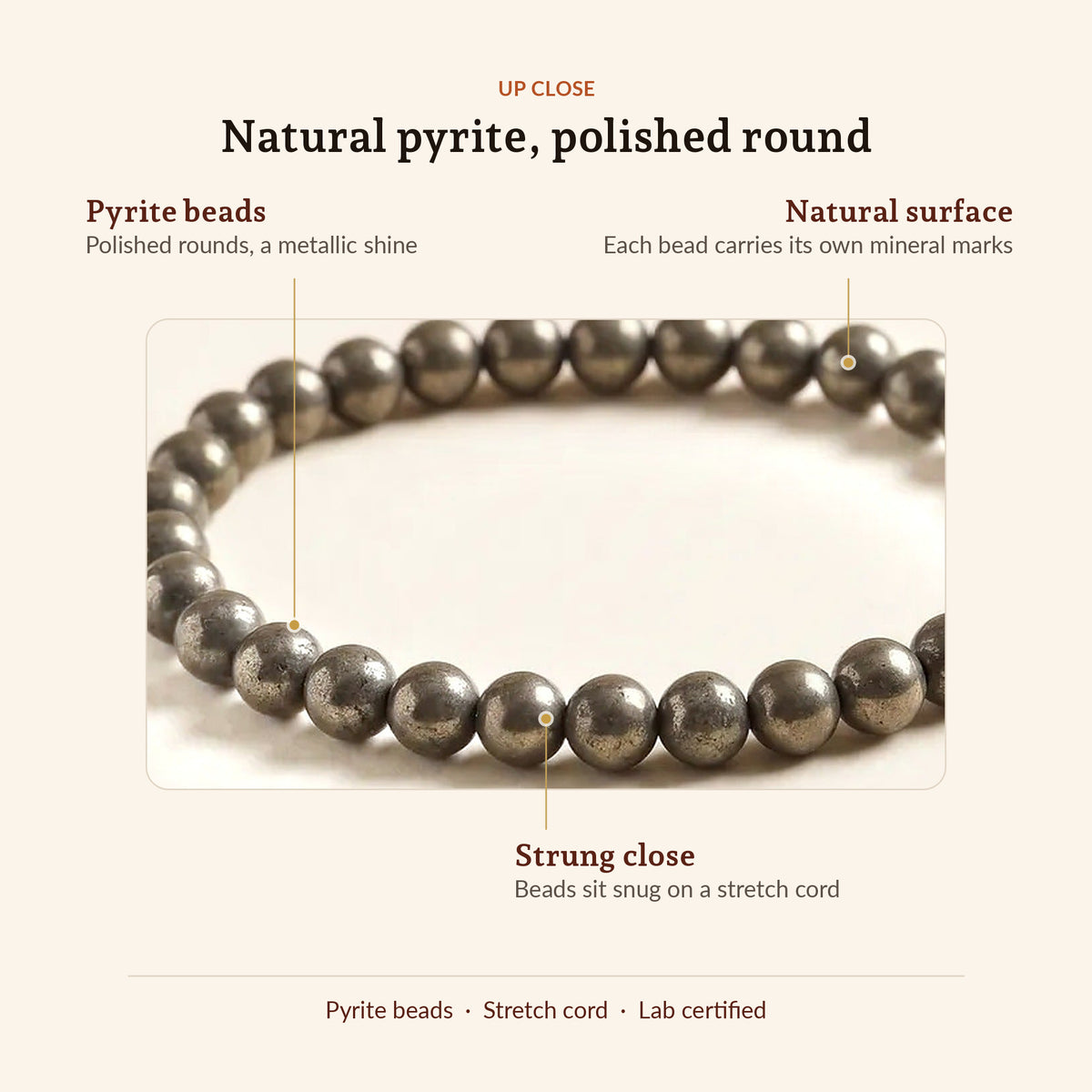 Money Magnet Pyrite Bracelet, up close