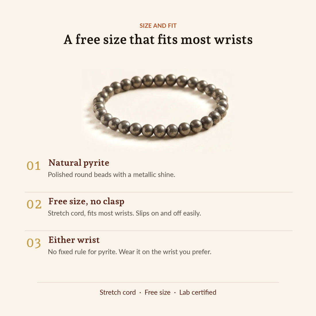 Money Magnet Pyrite Bracelet, size and fit
