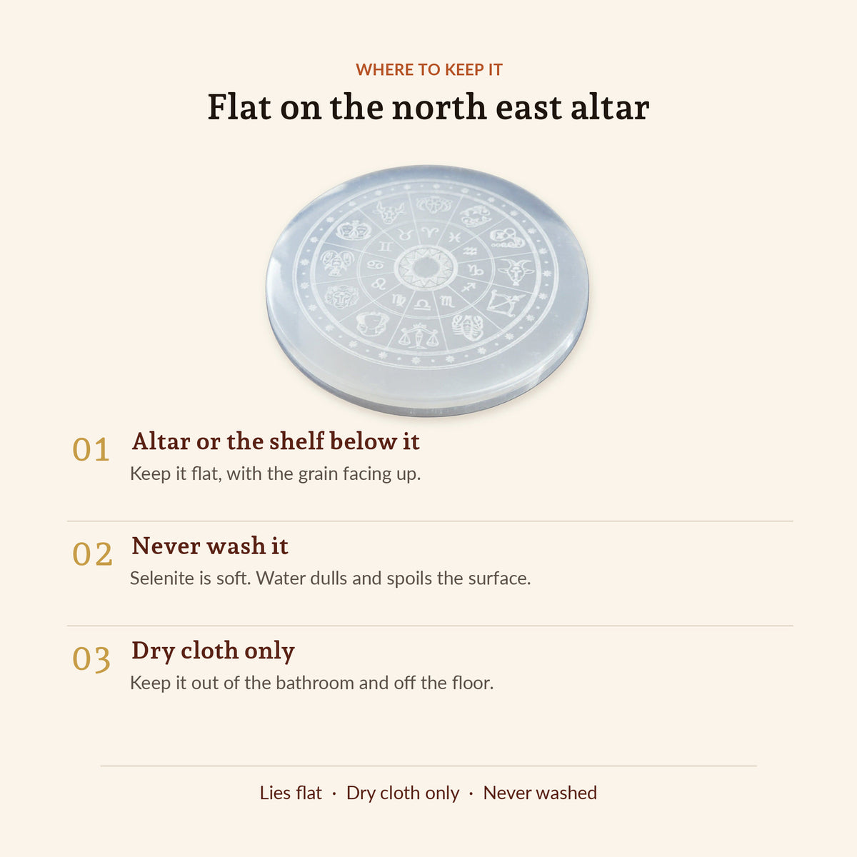 Natural Selenite Charging Plate, size and placement