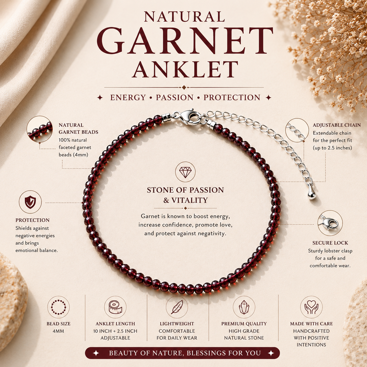 Natural Garnet Anklet