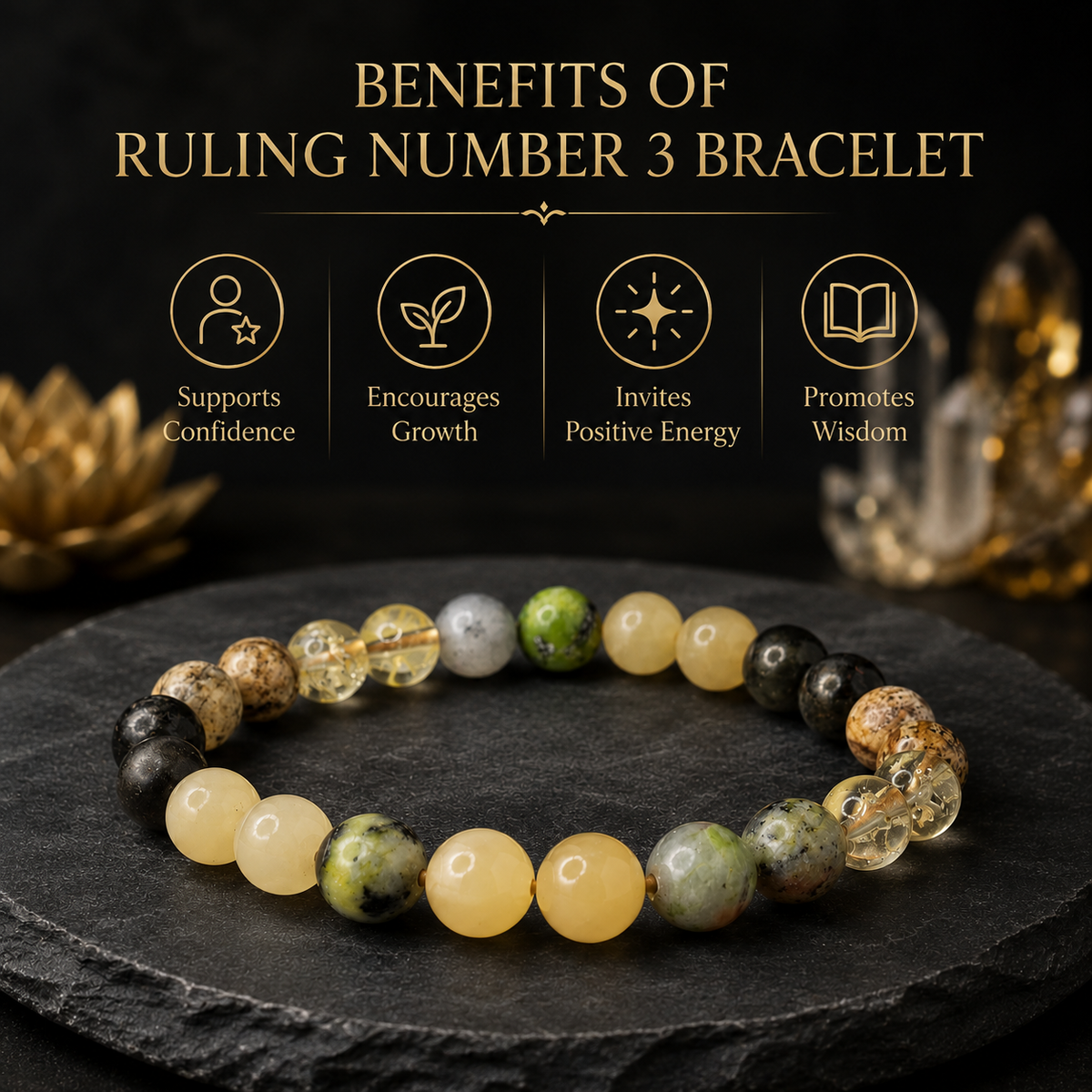 Ruling Number 3 | Crystal Bracelet | Numerology Bracelet - 8mm