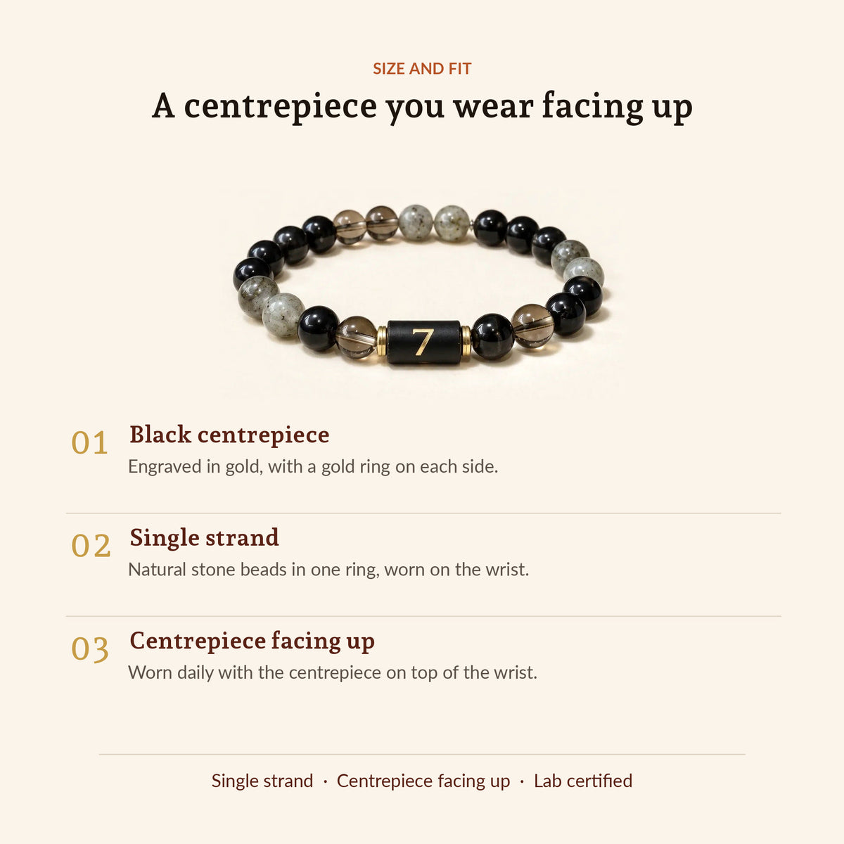Numero Bracelet: Ruling Number 7 (Ketu), size and fit