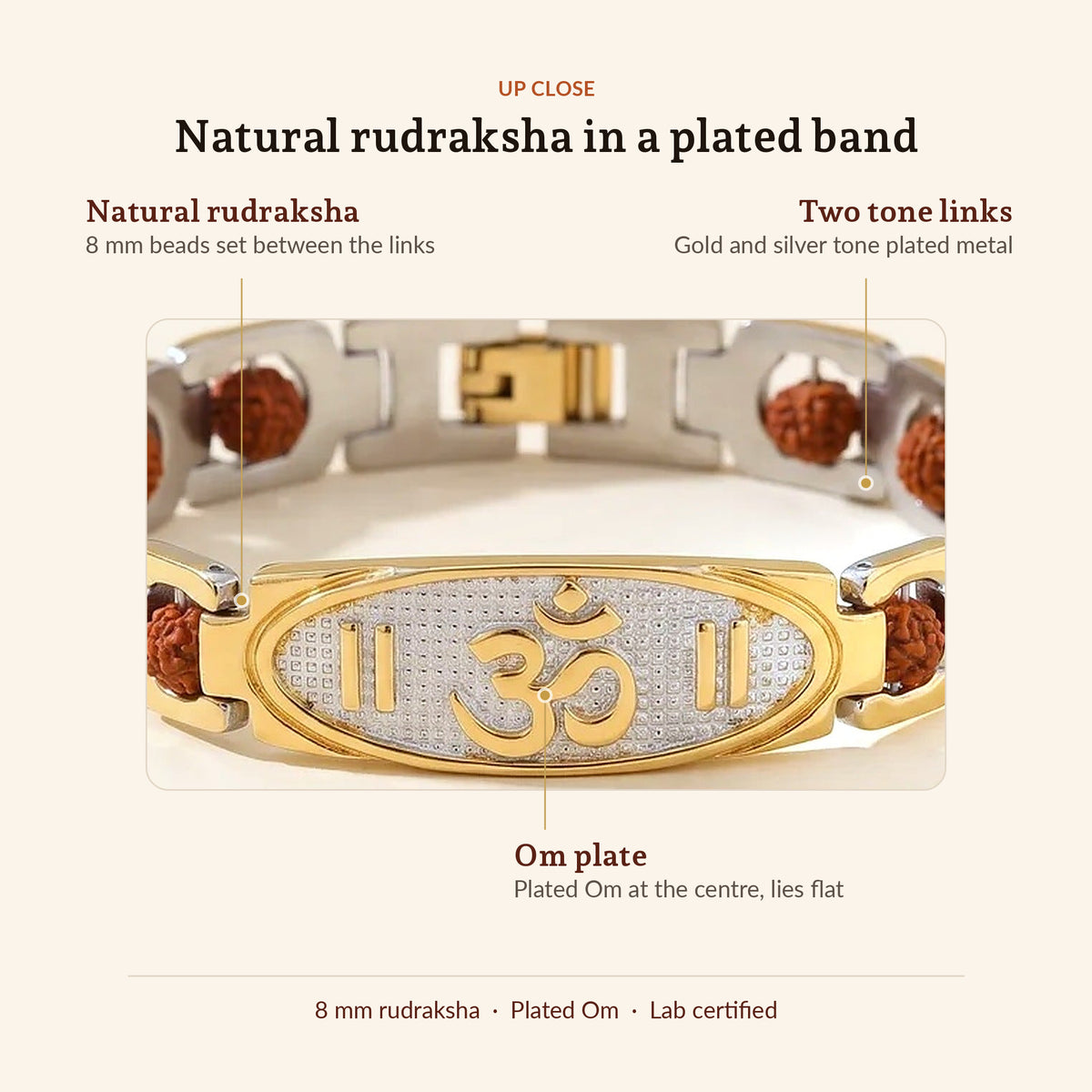 Om Rudraksha Bracelet, up close