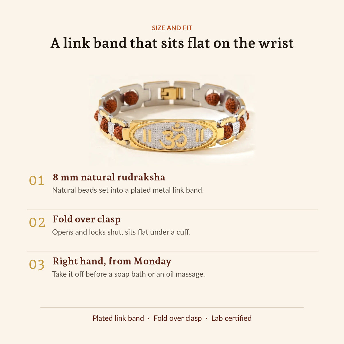 Om Rudraksha Bracelet, size and fit