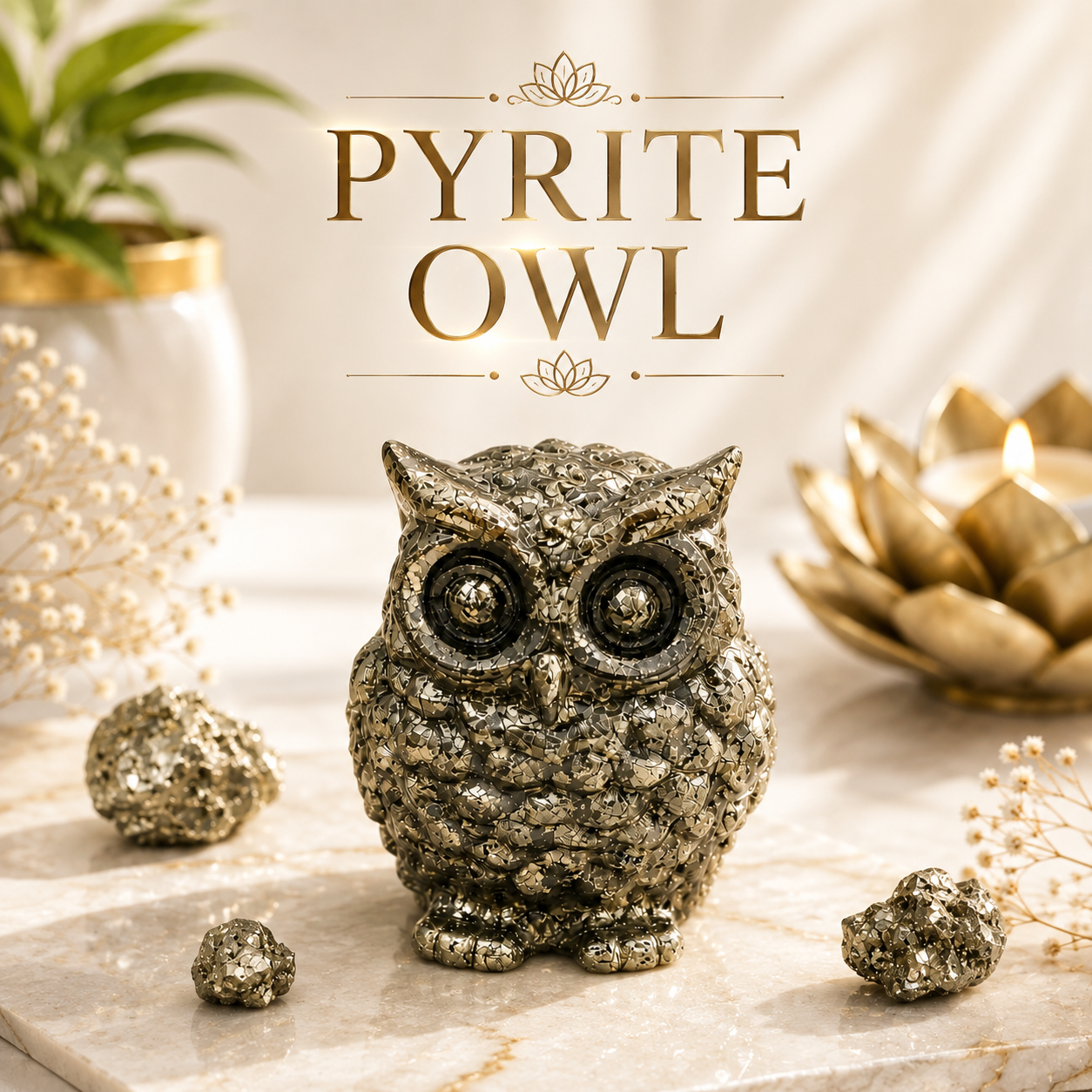 Natural Pyrite Owl