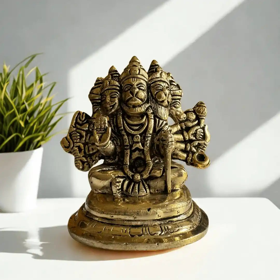 Panchmukhi Hanuman Brass Idol – Handcrafted with Antique Finish