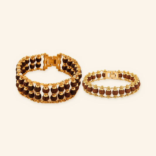 5 Mukhi Rudraksha Double Layer and Single Layer Bracelet Combo