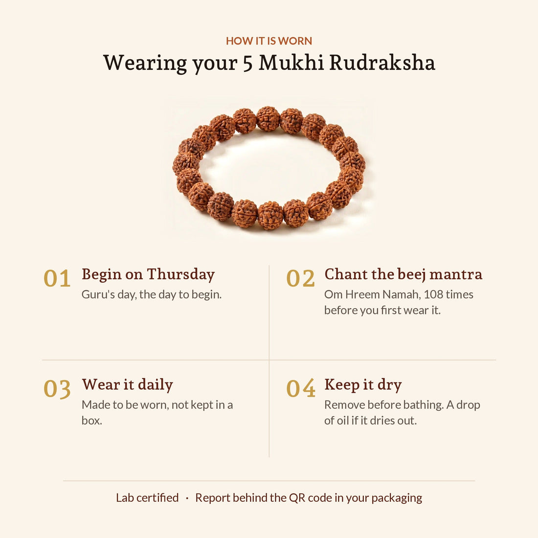 5 Mukhi Rudraksha Bracelet, how it is worn