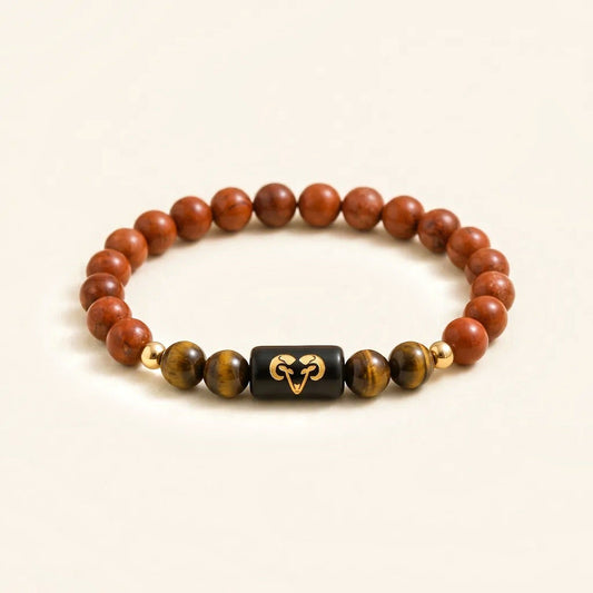 Aries Zodiac Red Jasper & Tiger's Eye Bracelet