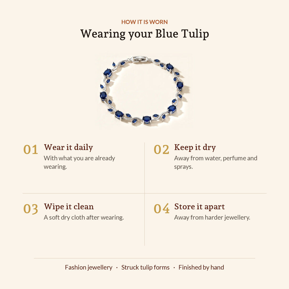 Blue Tulip Bracelet, how it is worn