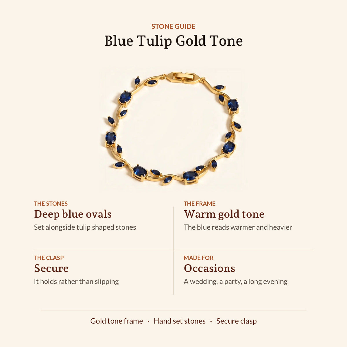 Blue Tulip Gold Tone Bracelet, design guide