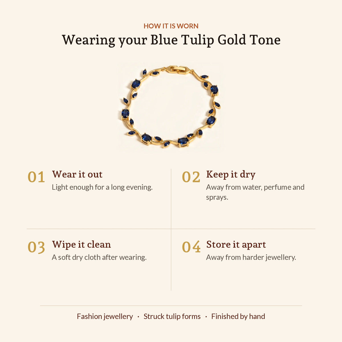 Blue Tulip Gold Tone Bracelet, how it is worn
