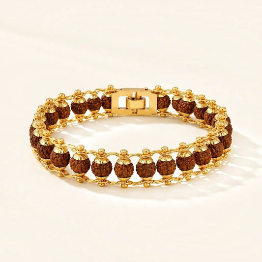 Gold Plated Rudraksha Bead Bracelet - 5 Mukhi