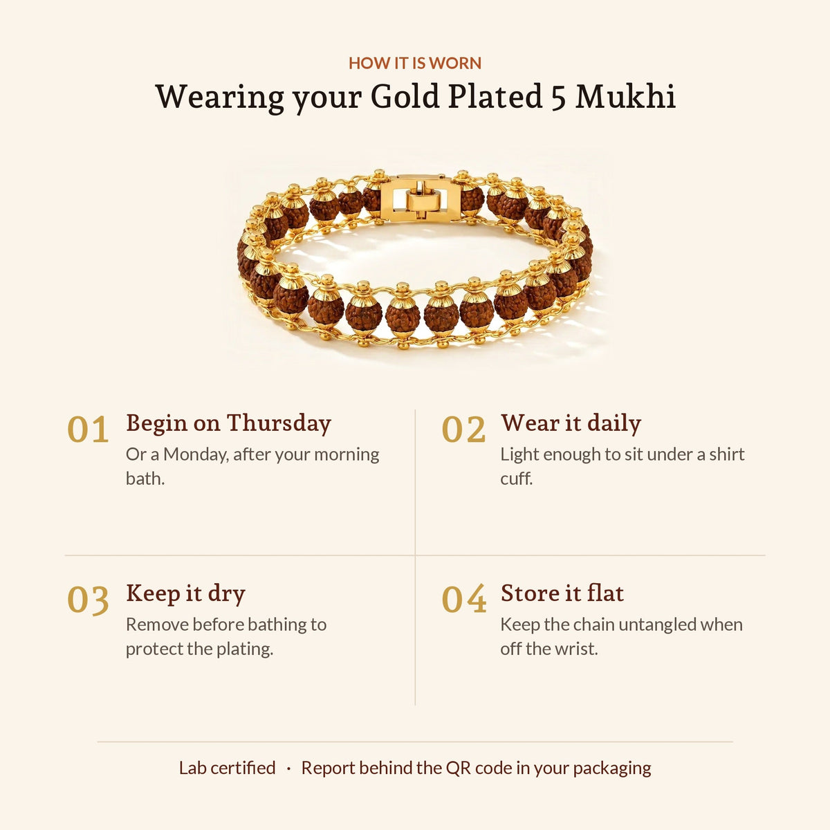 Gold Plated Rudraksha Bead Bracelet - 5 Mukhi, how it is worn