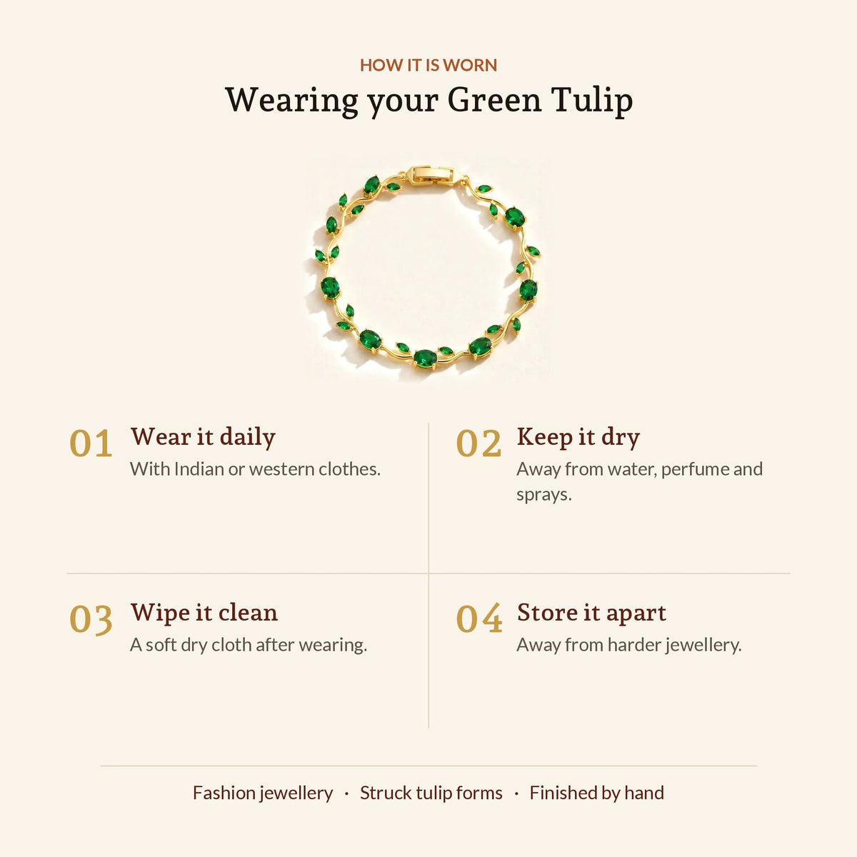 Green Tulip Bracelet, how it is worn