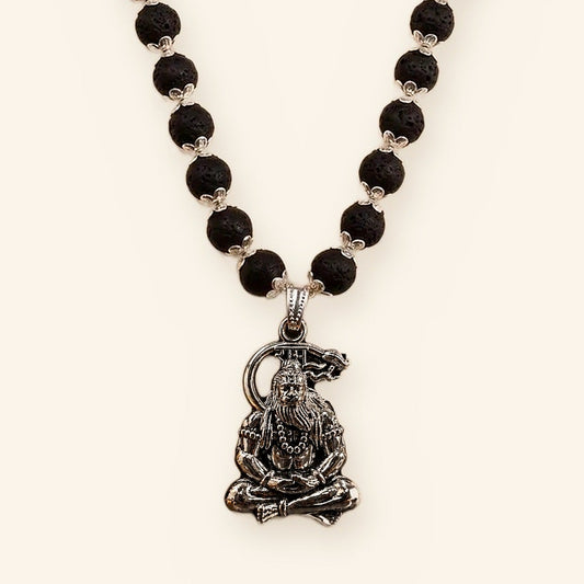 Hanuman Dhyan Mala: Silver Cap Karungali