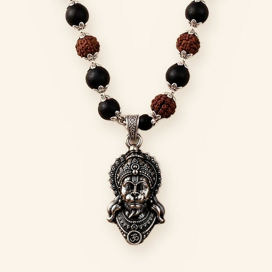 Hanuman Ji Kavach Mala: Silver Cap Karungali Rudraksha