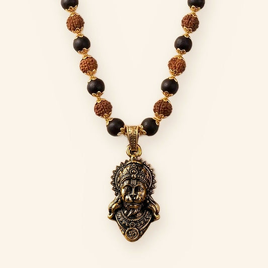 Hanuman Ji Raksha Mala: Gold Cap Karungali Rudraksha