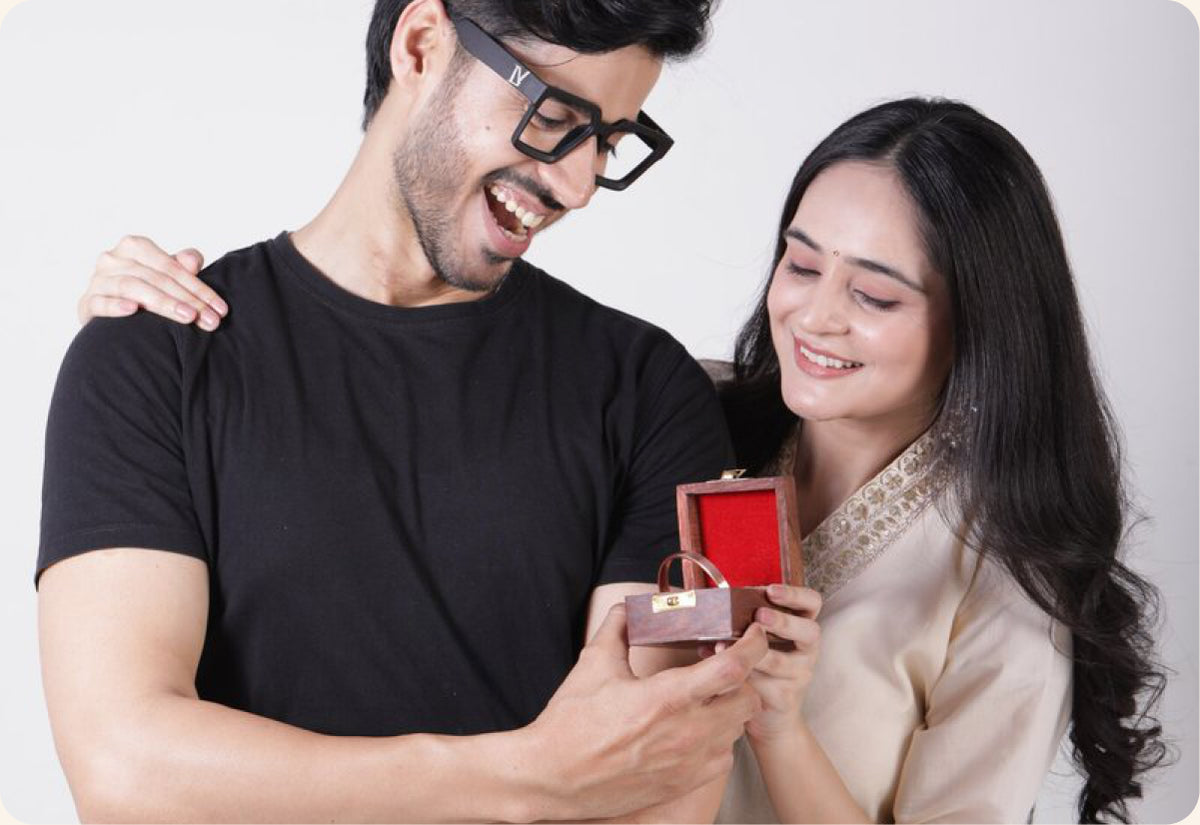 Couple exchanging a gift box